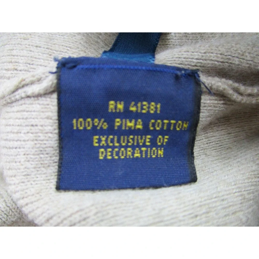 Polo Ralph Lauren Sweater Mens 2XL Beige V-Neck Pima Cotton Knit Pullover‎ Pony
